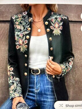 ZEHJUHAN Botanic Blazer: Women’s Floral-Embroidered Double-Breasted Jacket XXL